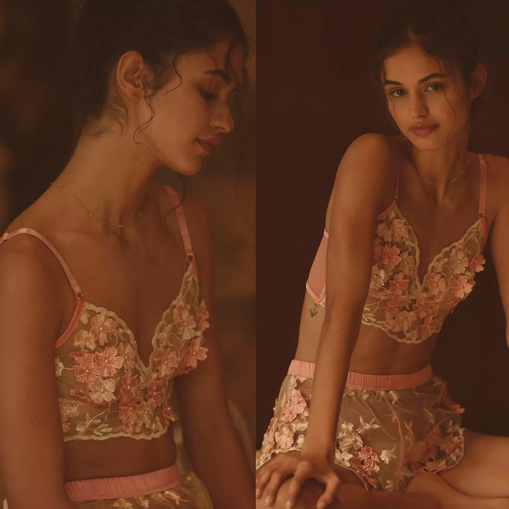 NWT $58 Anthropologie x Kilo Brava Peach Embellished Floral Longline Bralette M